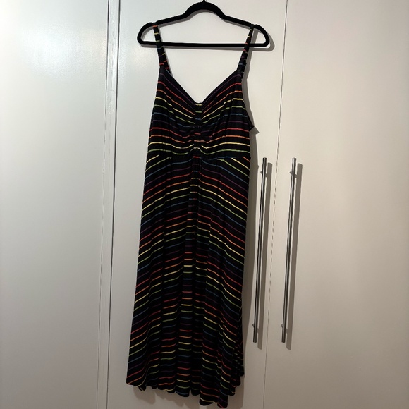 Torrid Super Soft Button-Front Midi Sundress, 2x, Black & Rainbow Stripes - Picture 1 of 4